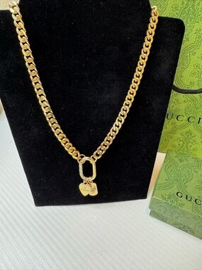 Gucci Gold Heart Padlock Curb Chain Necklace